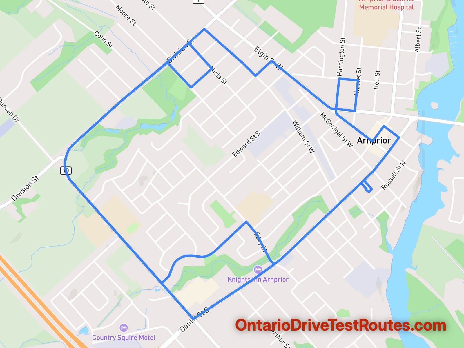 Arnprior drive test route map