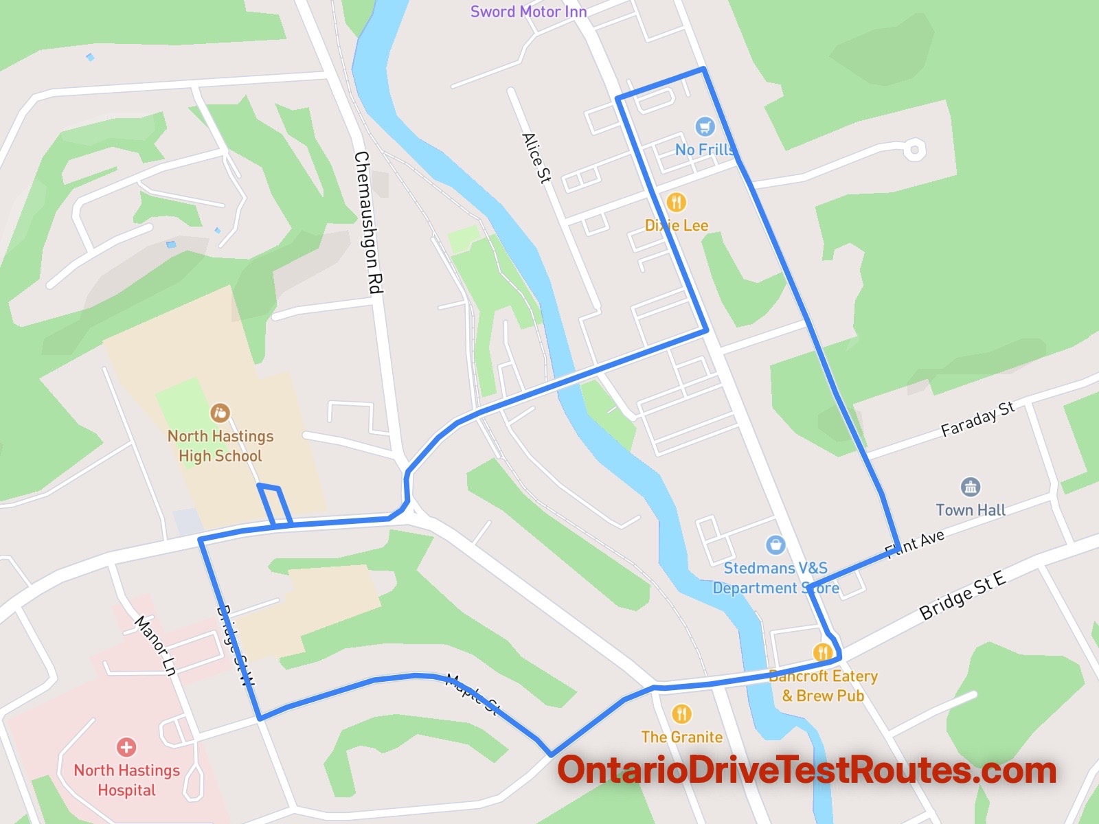 Bancroft drive test route map