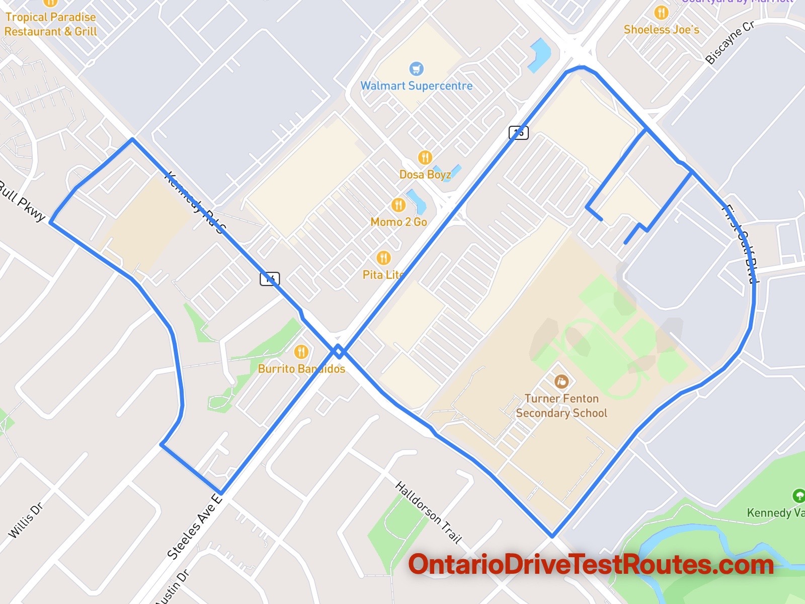 Brampton drive test route map