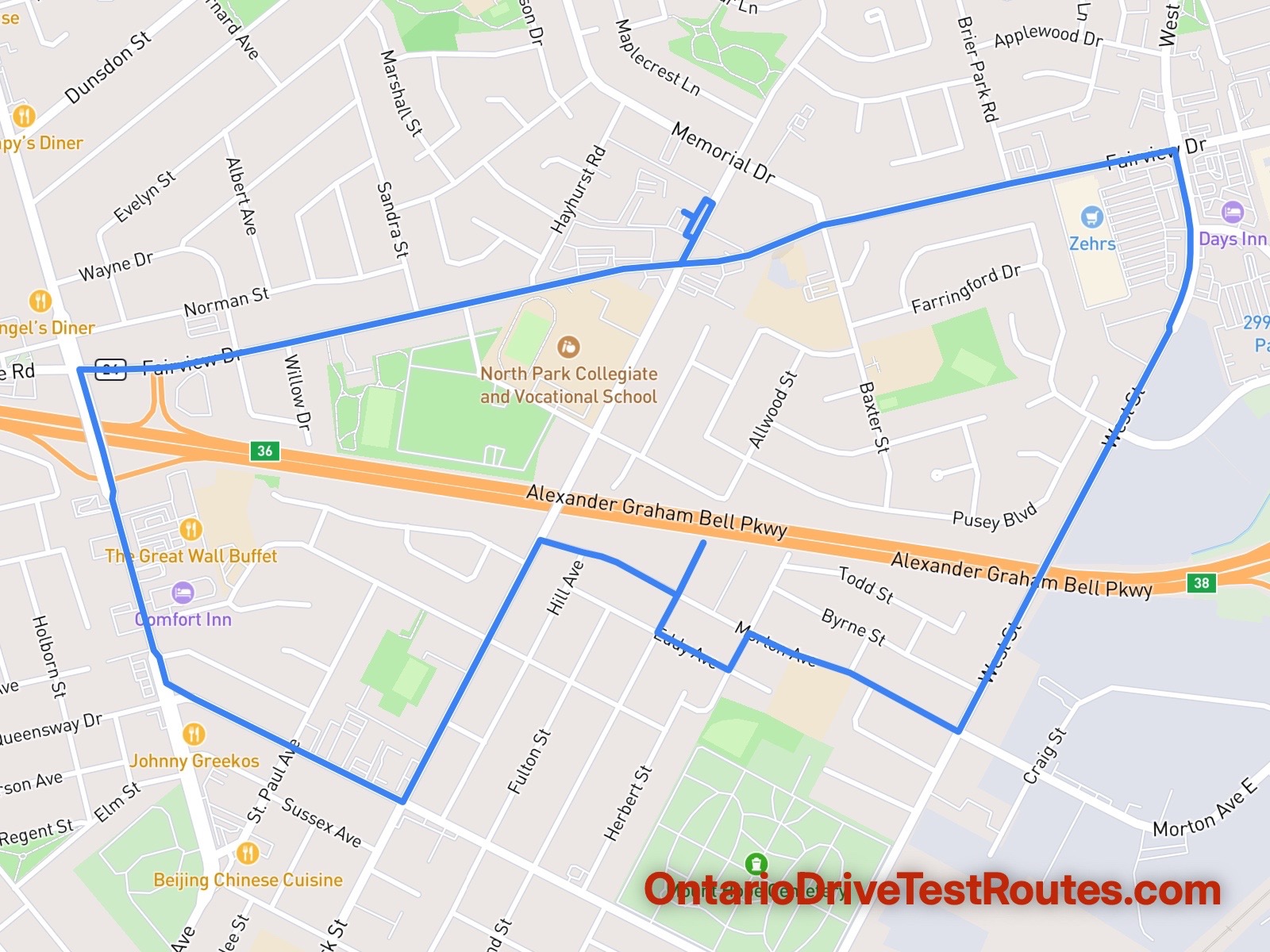 Brantford drive test route map