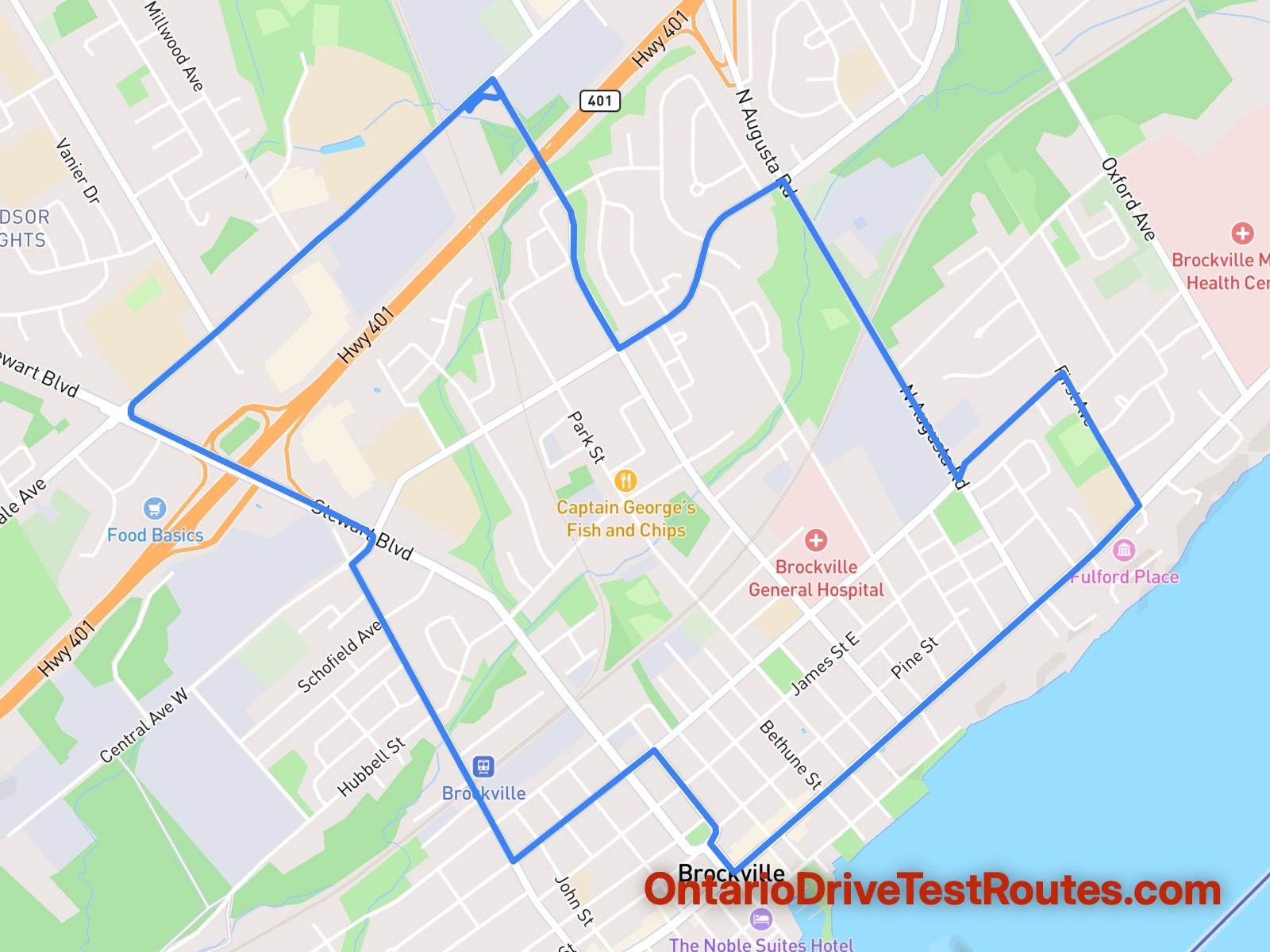 Brockville drive test route map