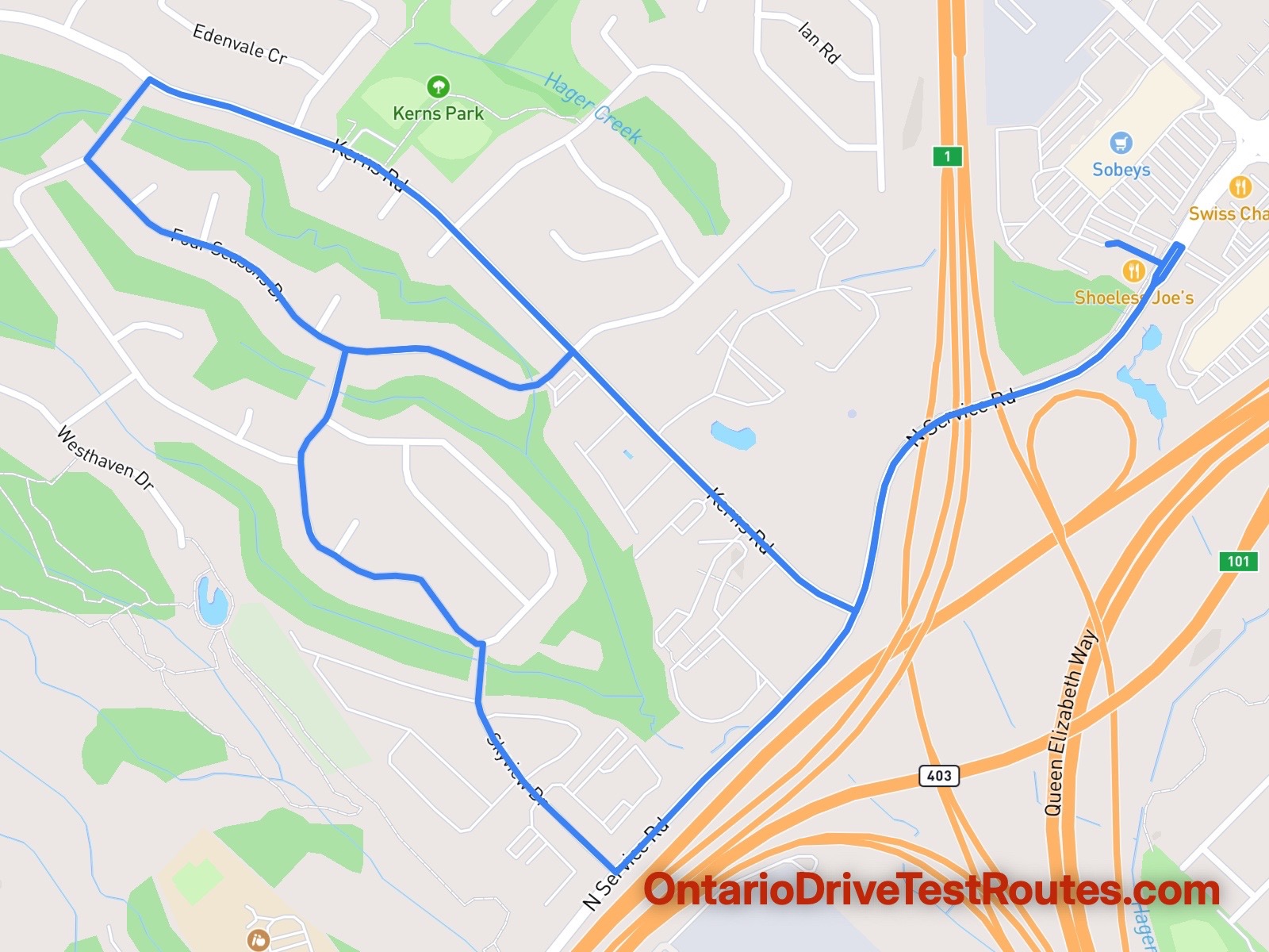 Burlington drive test route map