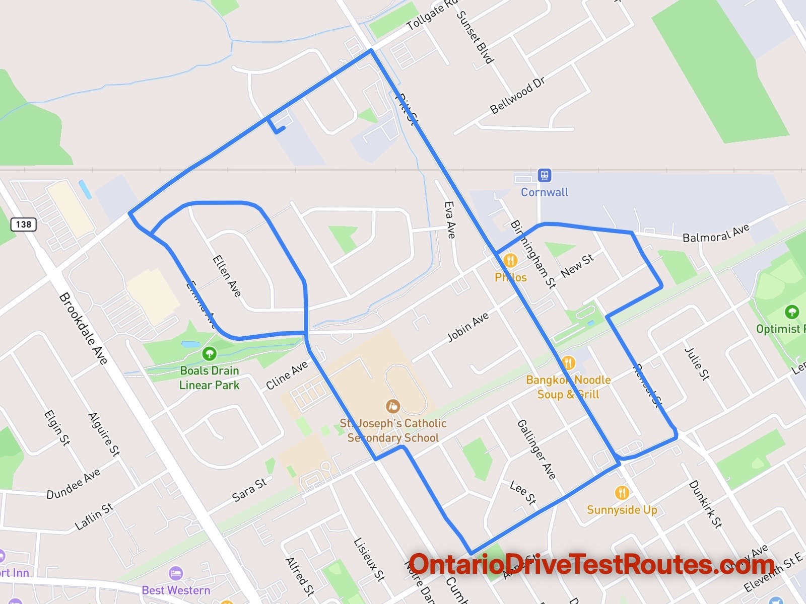 Cornwall drive test route map