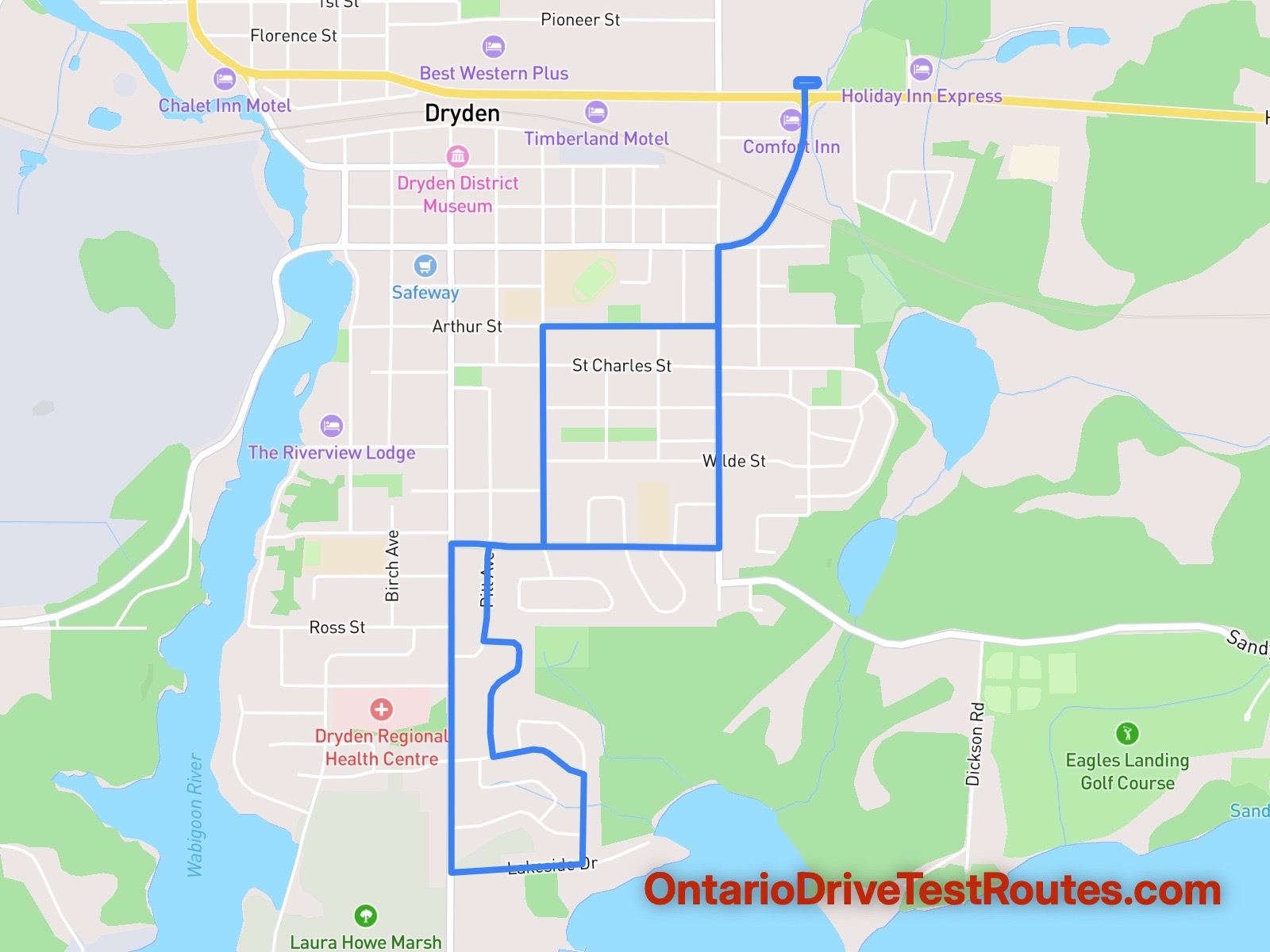 Dryden drive test route map
