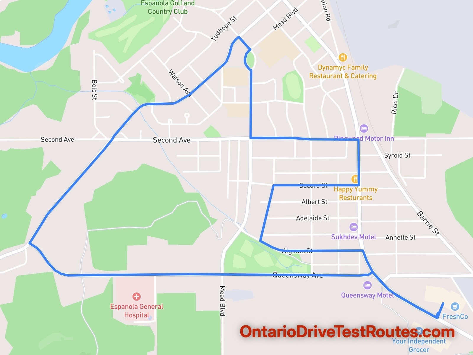 Espanola drive test route map