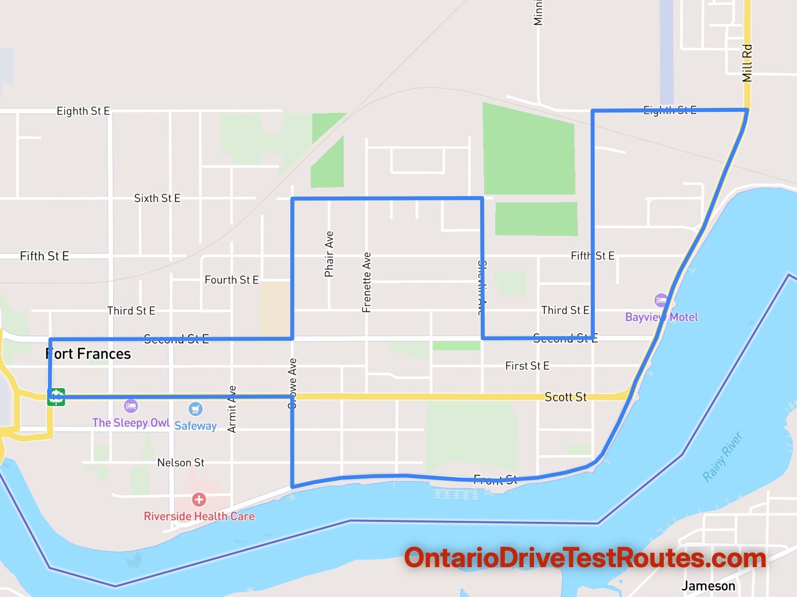 Fort Frances drive test route map