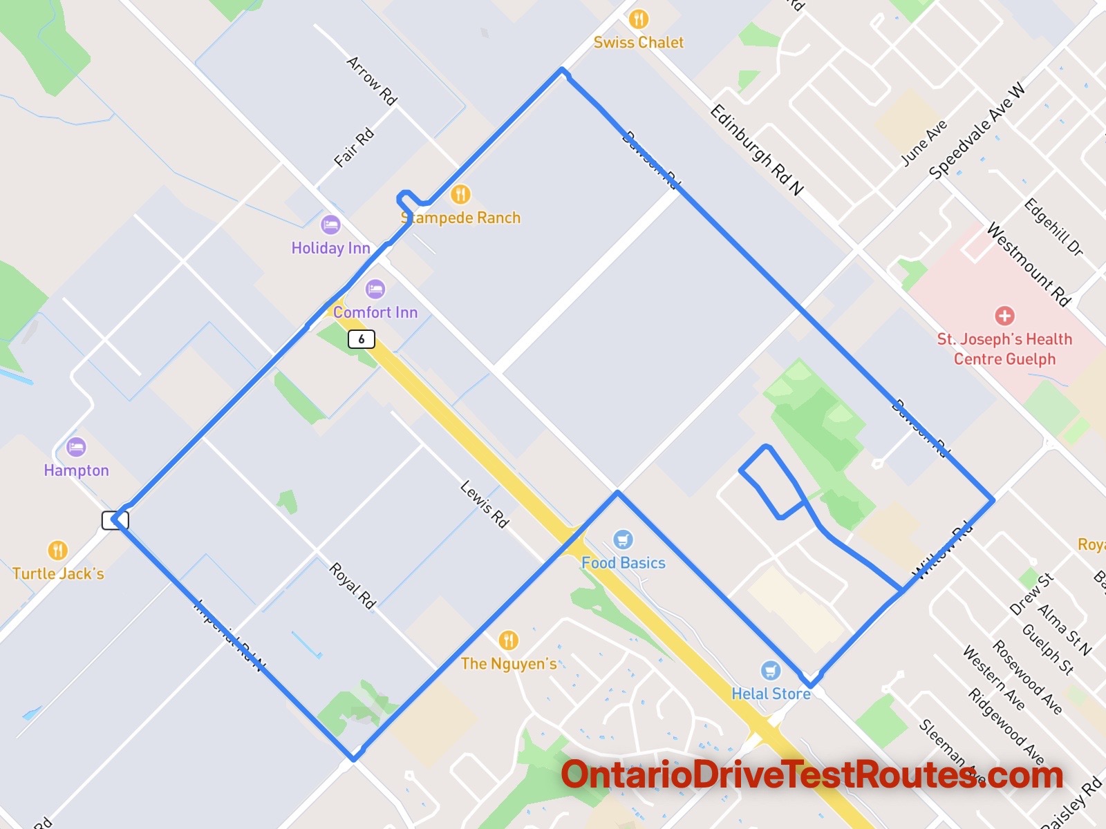 Guelph drive test route map