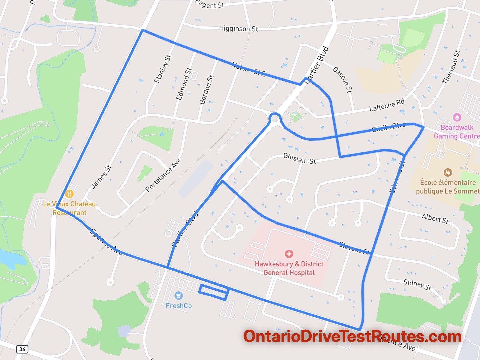 Hawkesbury drive test route map