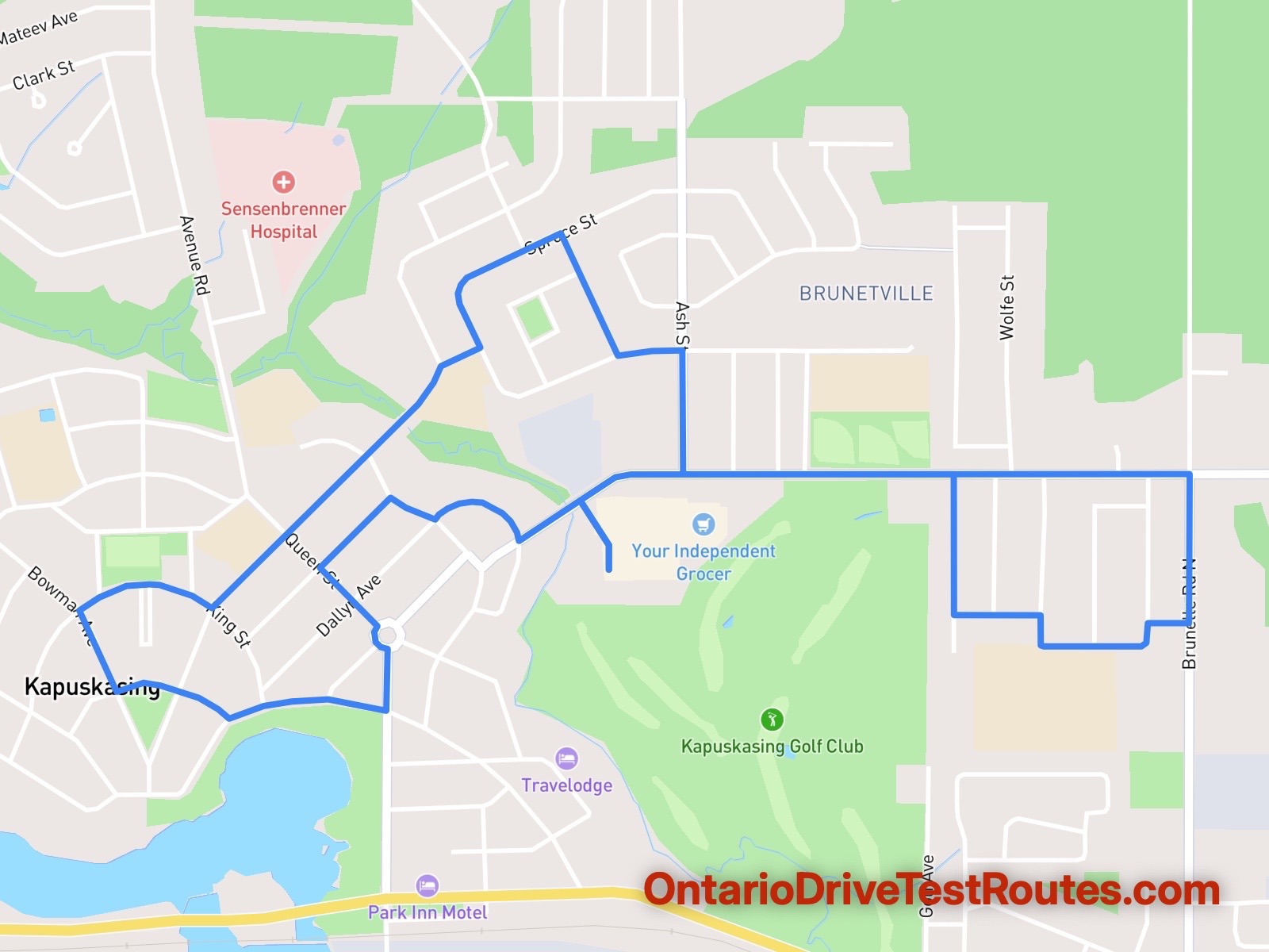 Kapuskasing drive test route map