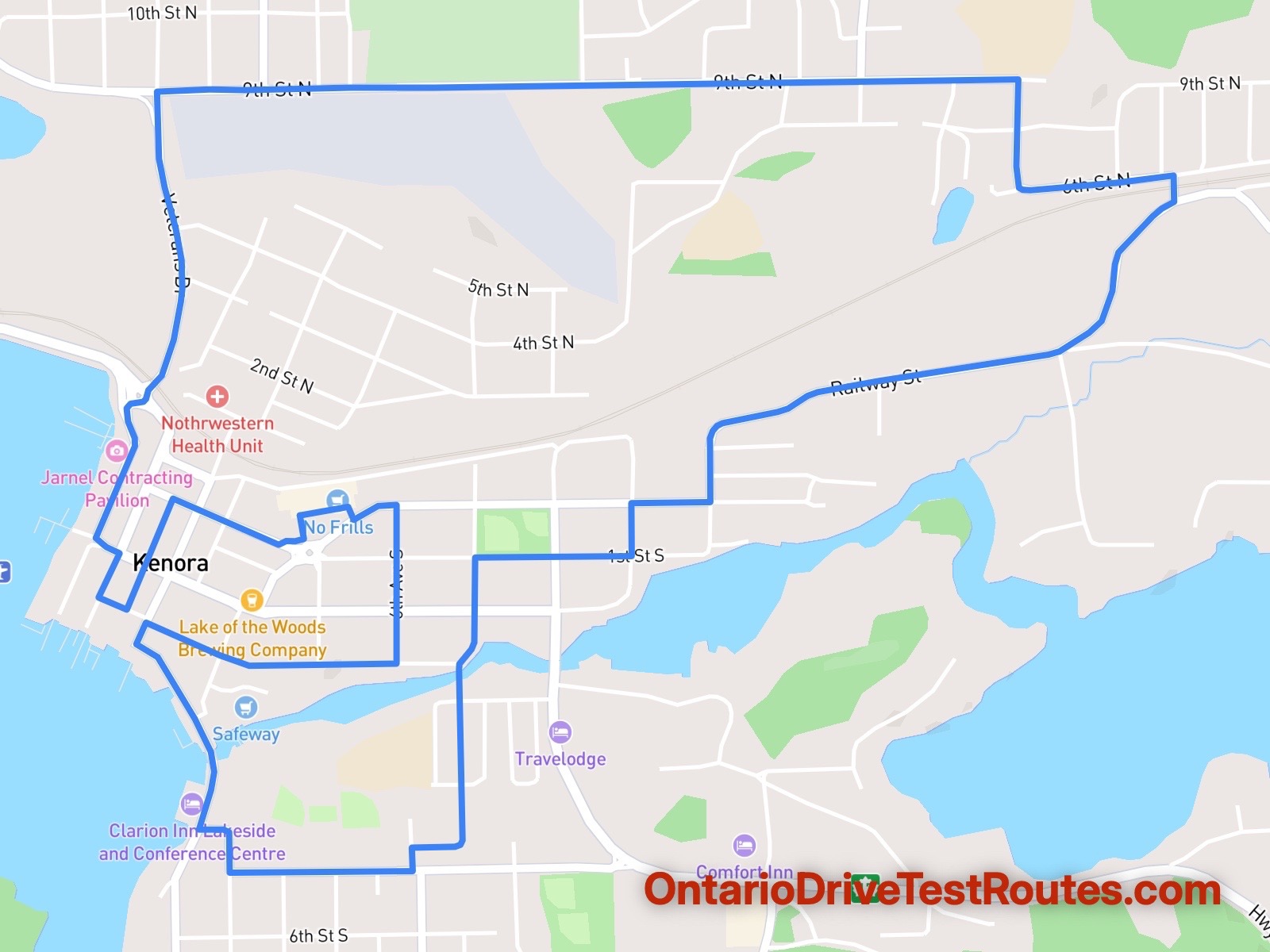 Kenora drive test route map
