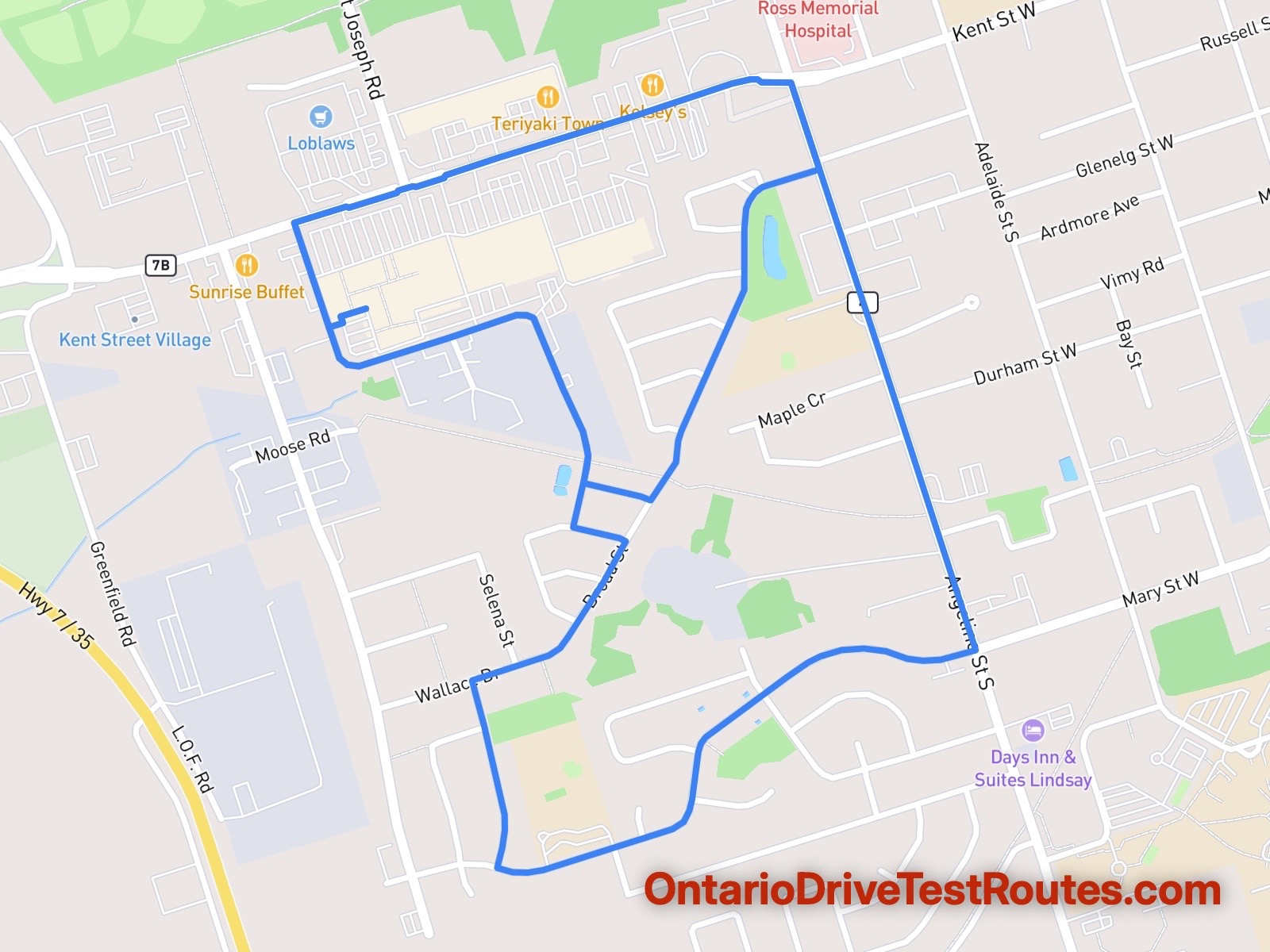 Lindsay drive test route map