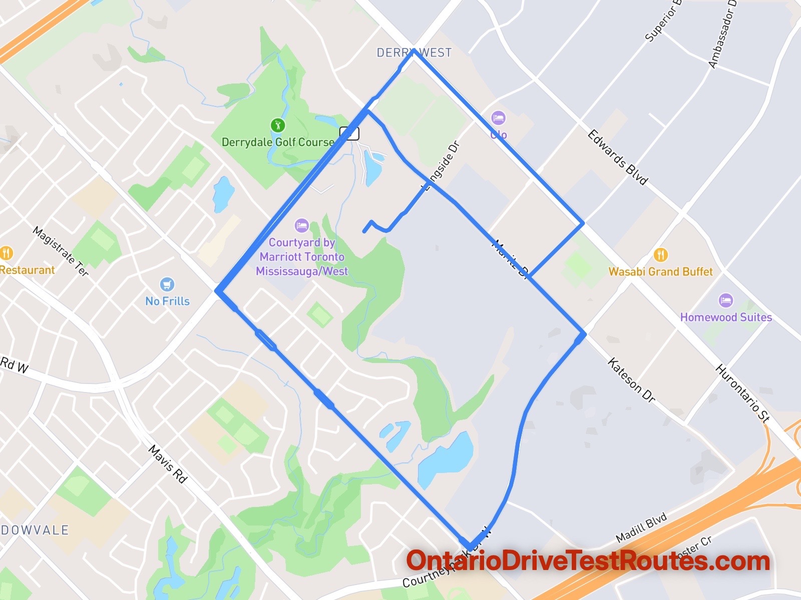 Mississauga drive test route map