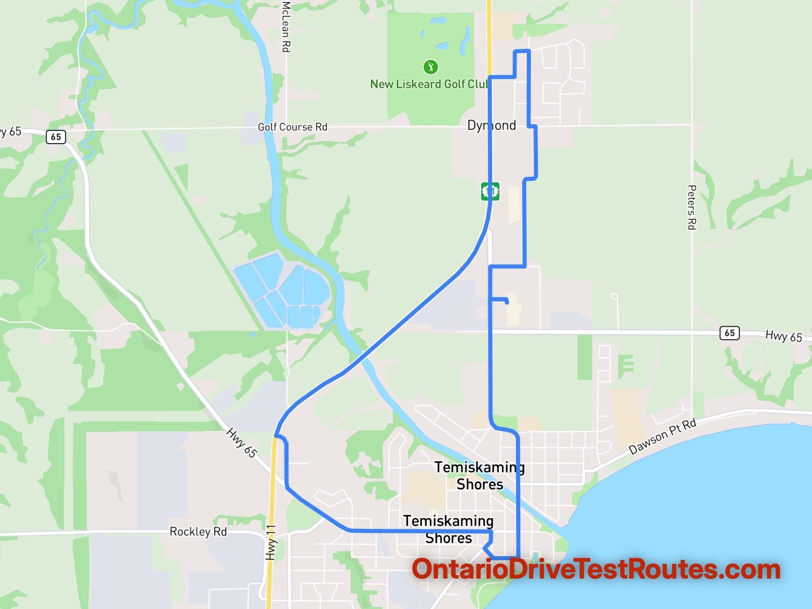 New Liskeard drive test route map