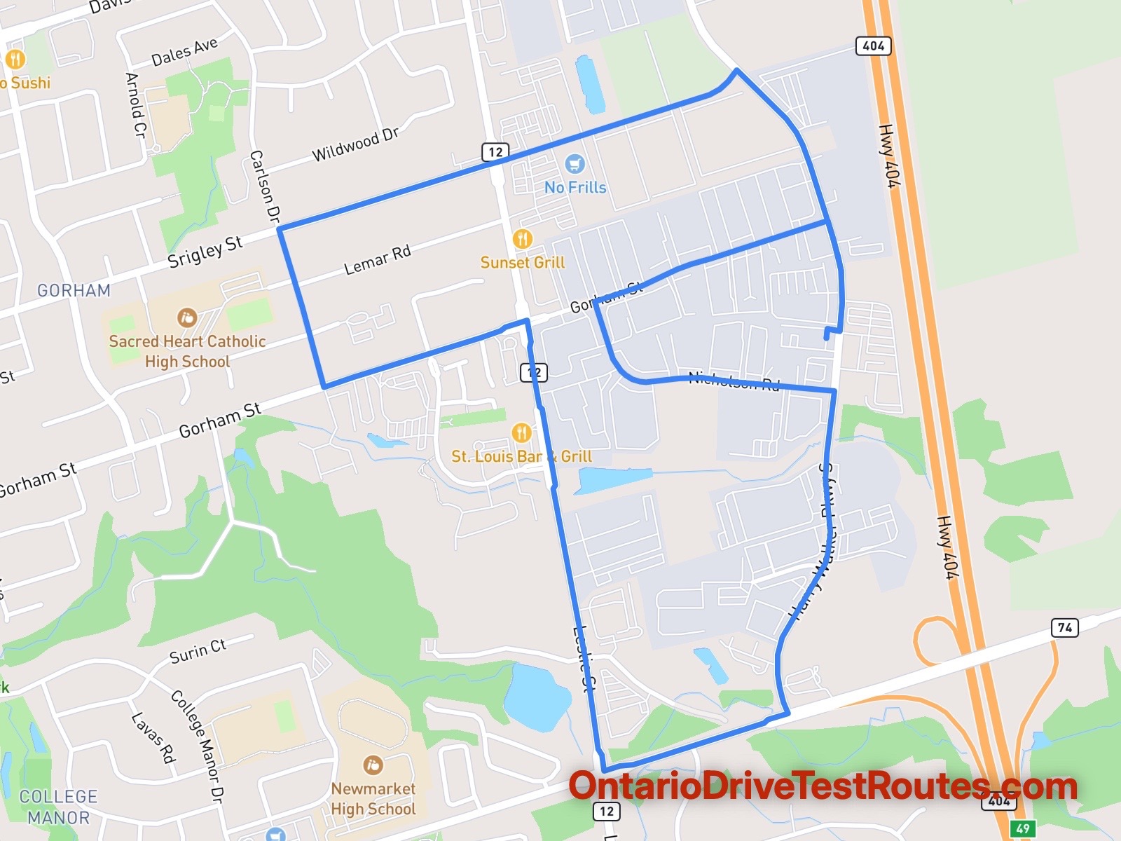 Newmarket drive test route map