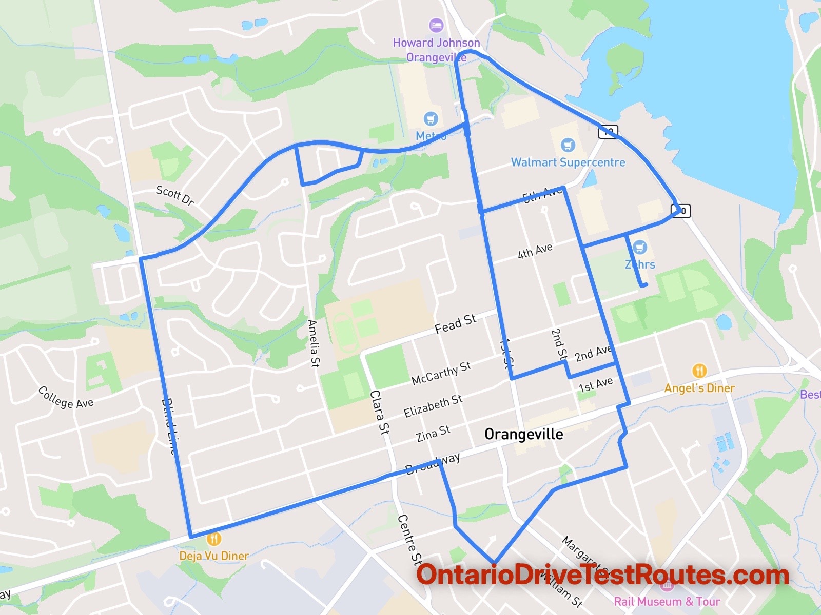 Orangeville drive test route map