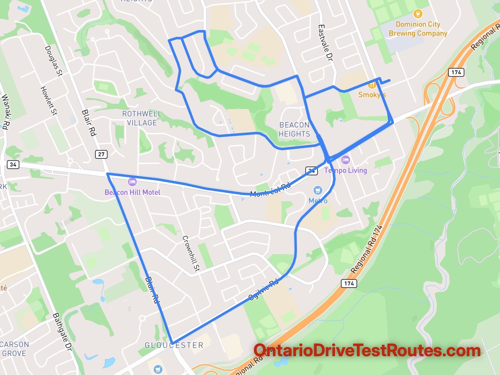 Ottawa Canotek drive test route map