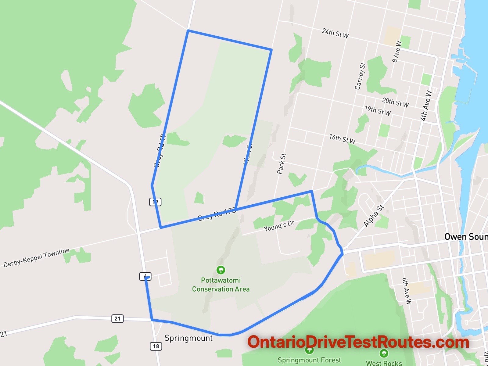 Owen Sound drive test route map