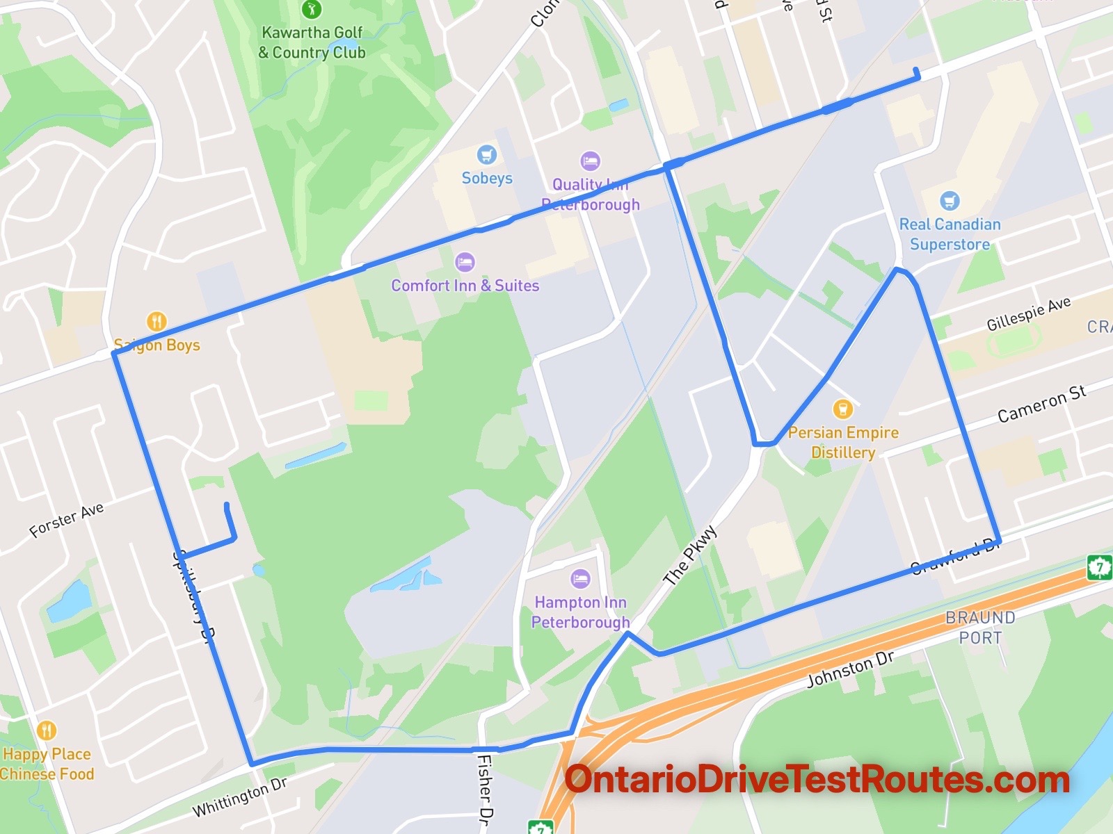 Peterborough drive test route map