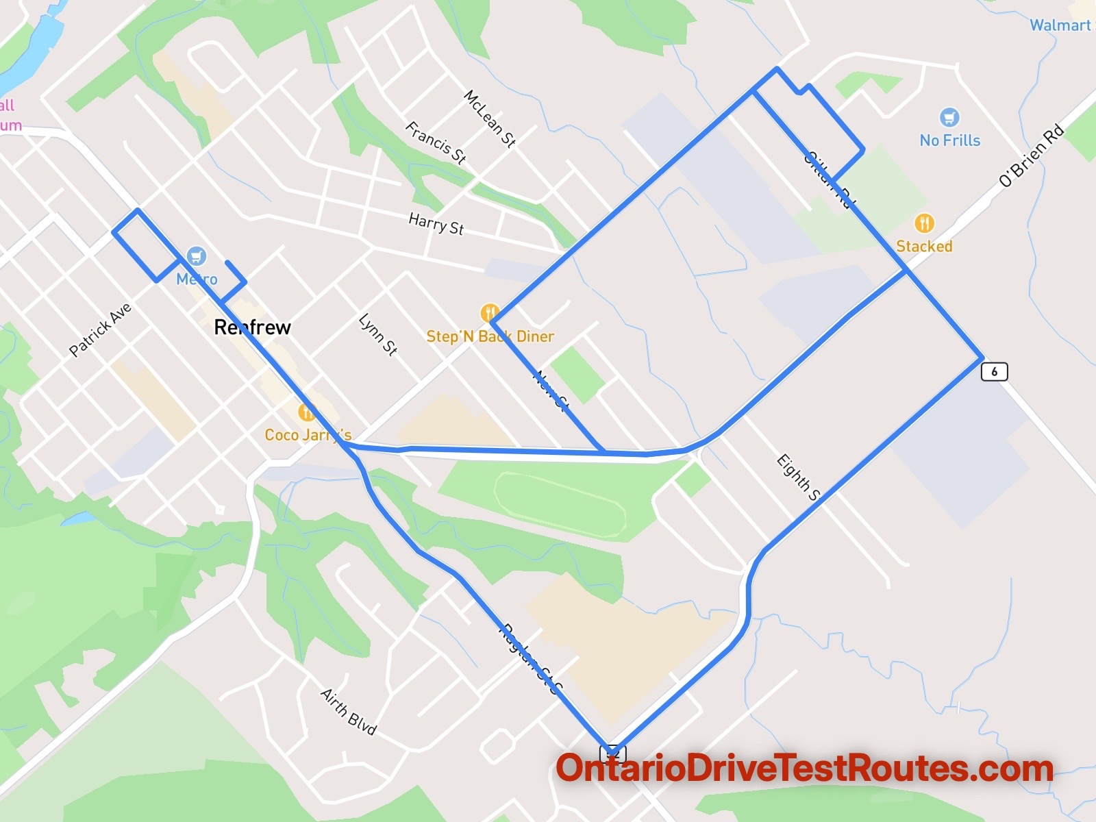 Renfrew drive test route map