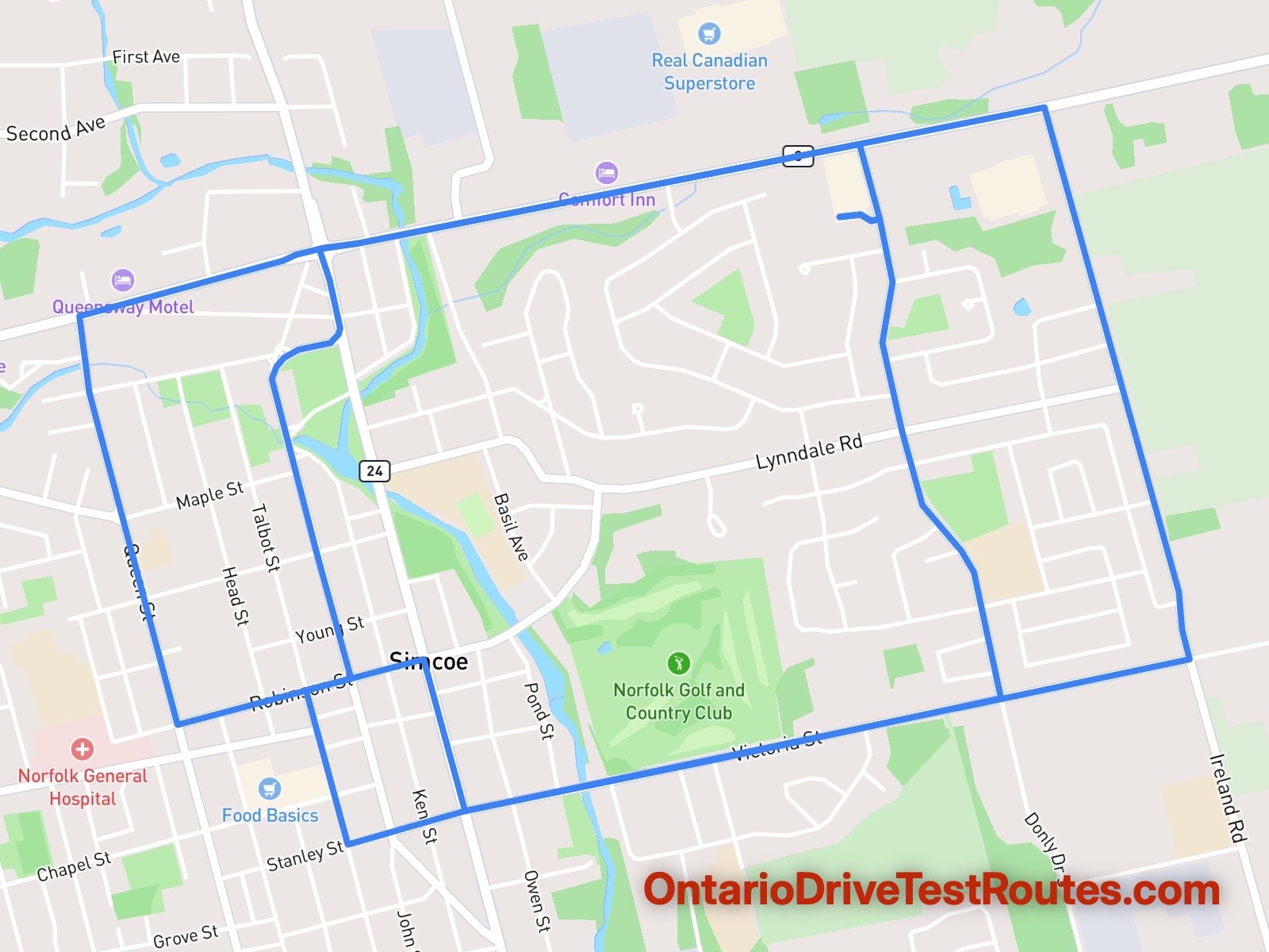 Simcoe drive test route map