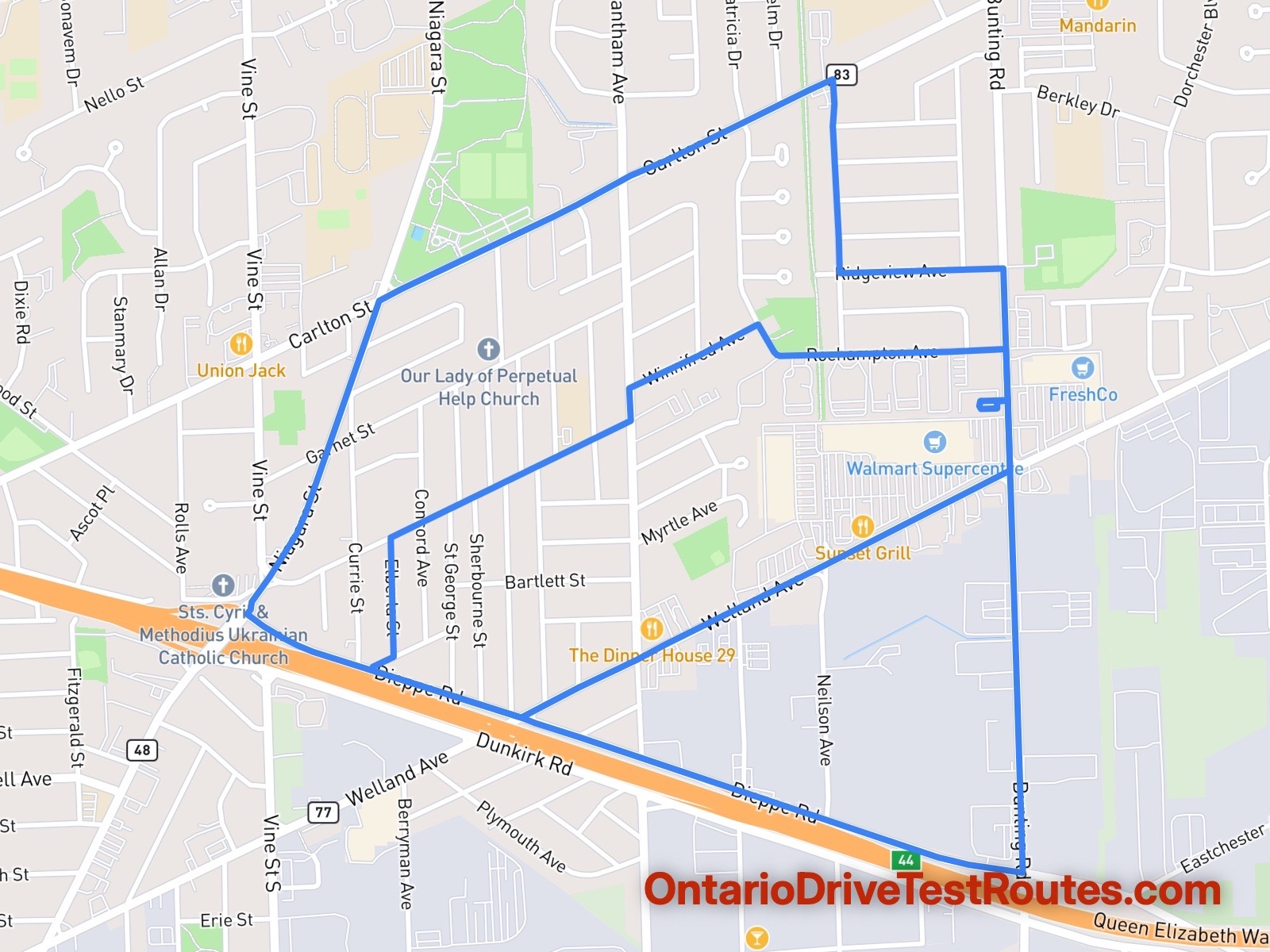 St. Catharines drive test route map