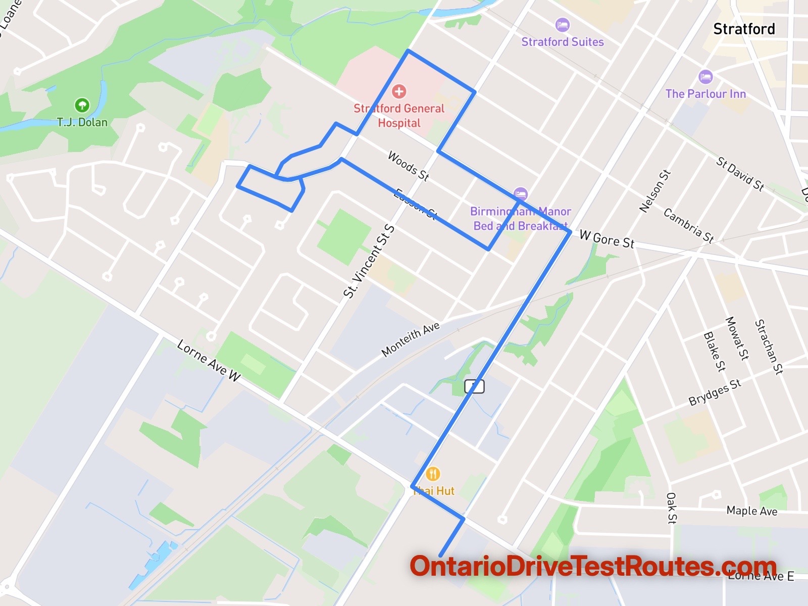 Stratford drive test route map