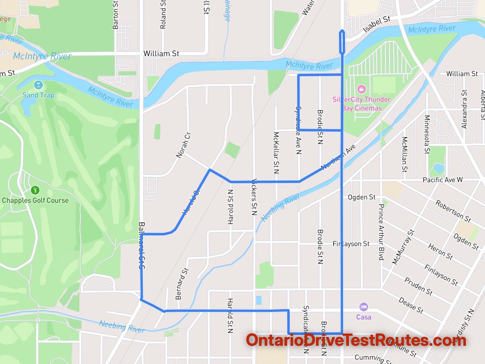Thunder Bay drive test route map