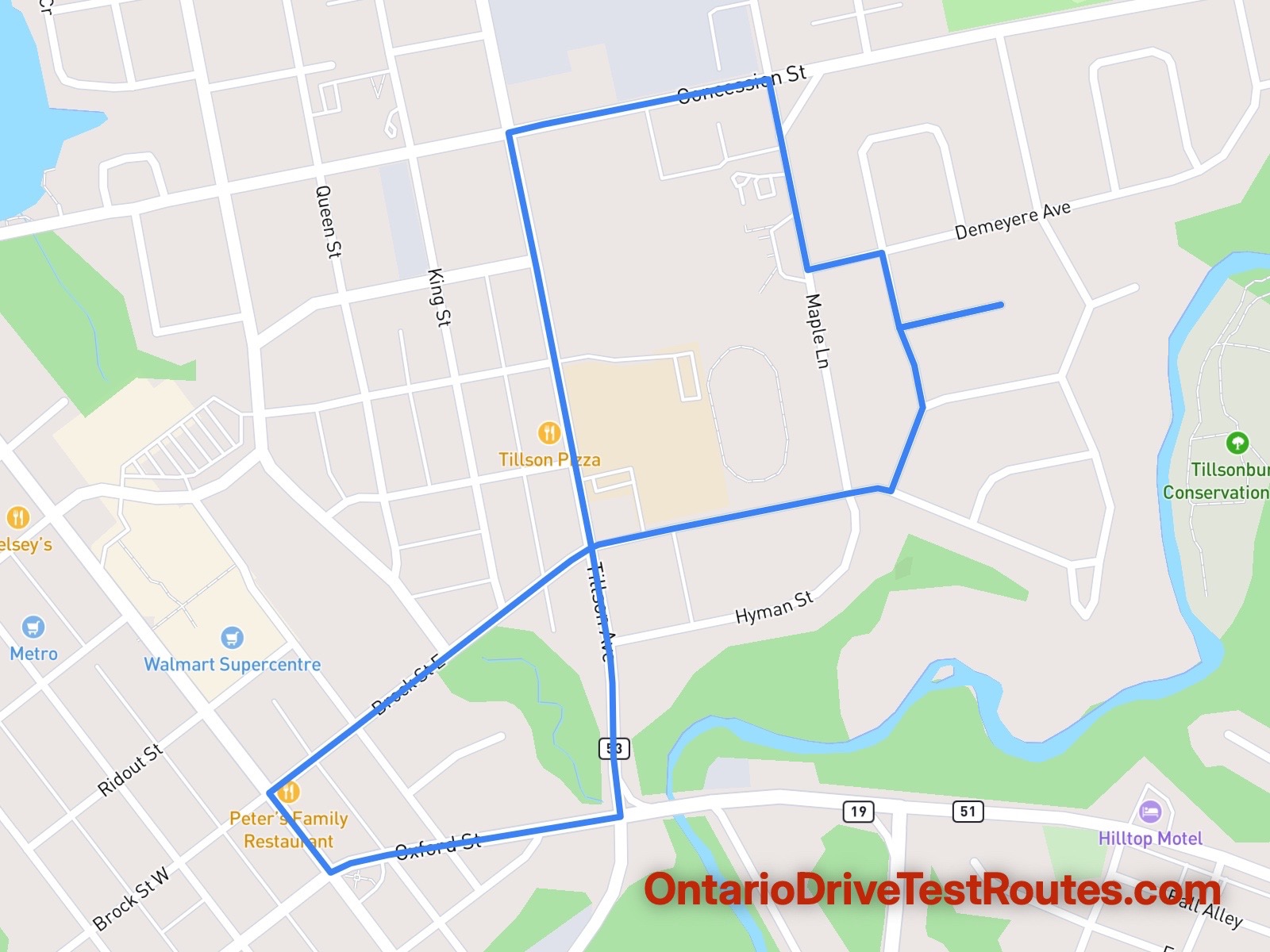 Tillsonburg drive test route map