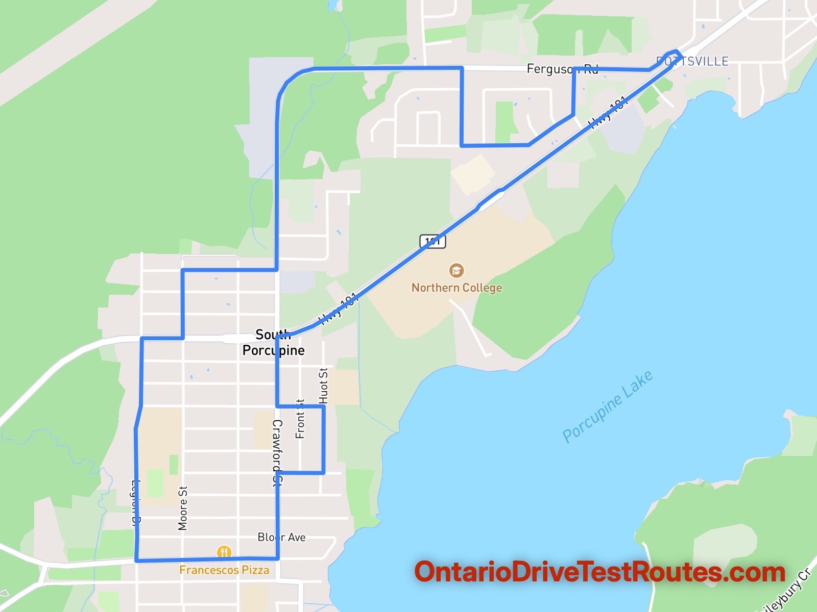 Timmins drive test route map