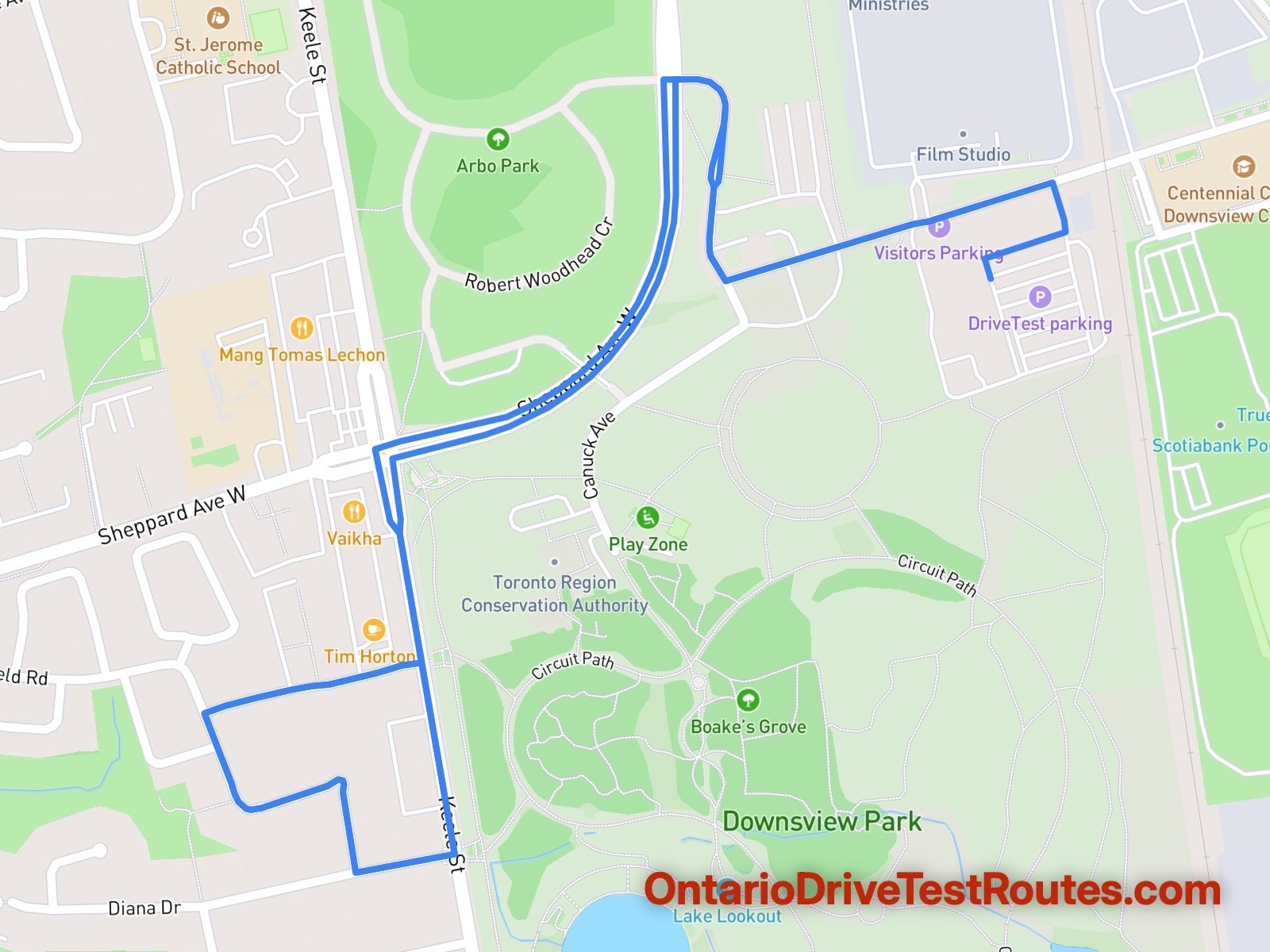 Downsview drive test route map