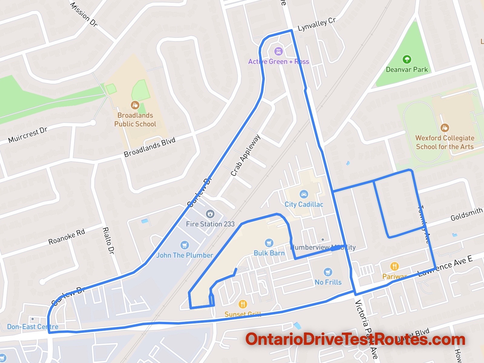 Toronto Metro East drive test route map