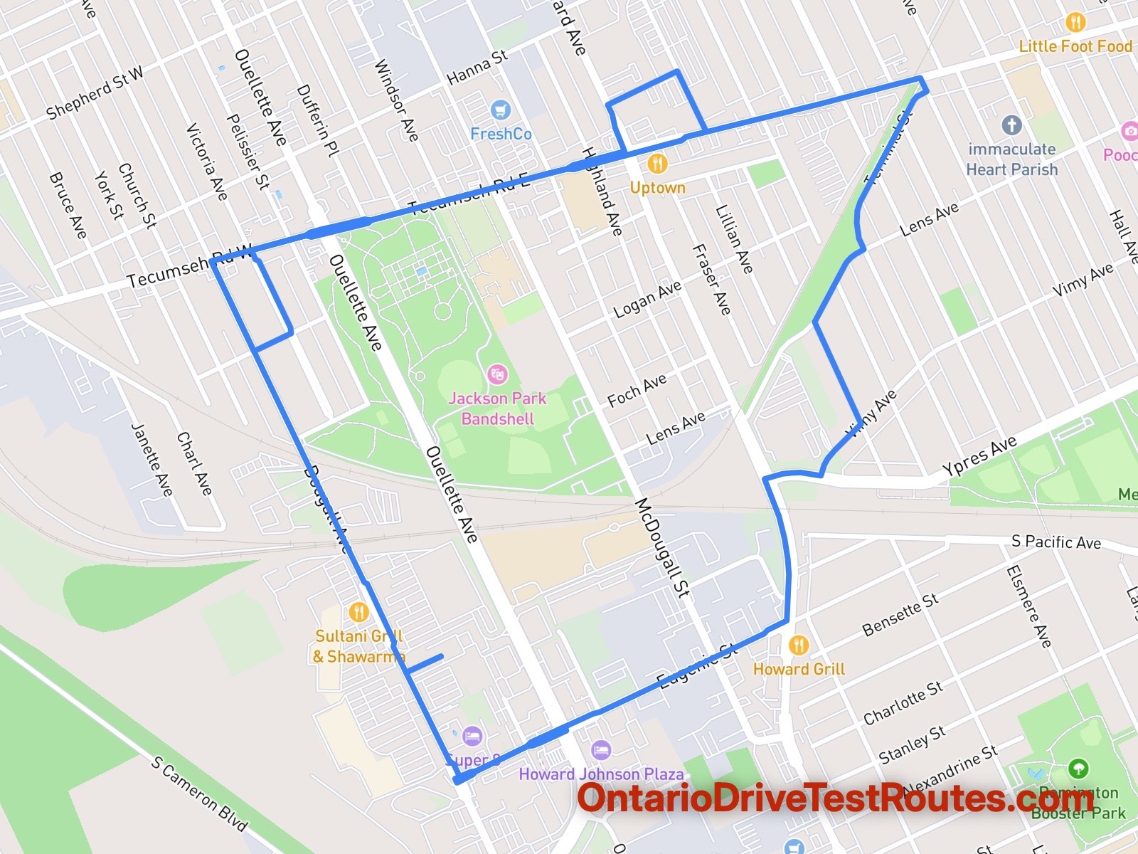 Windsor drive test route map