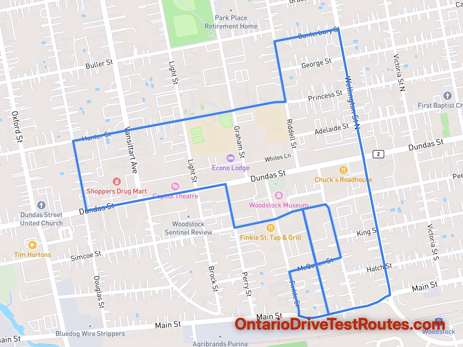 Woodstock drive test route map